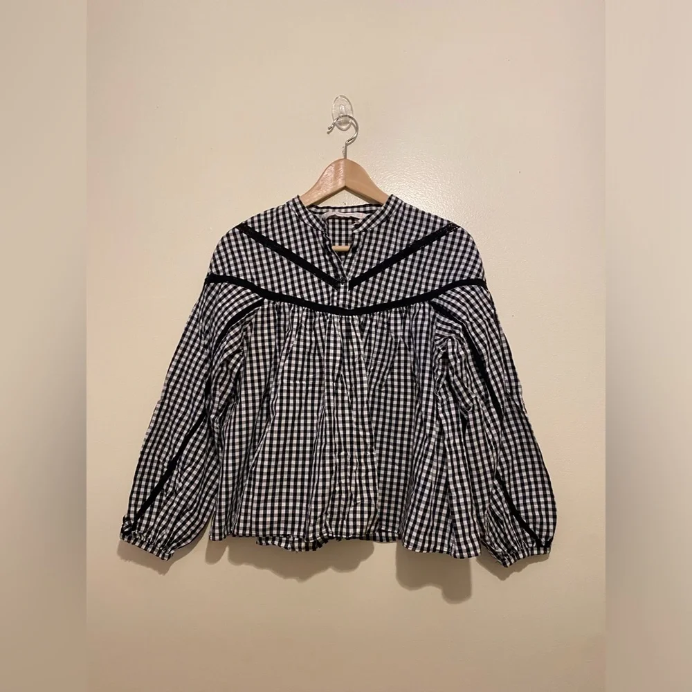 Zara Black and White Gingham Blouse. Size S